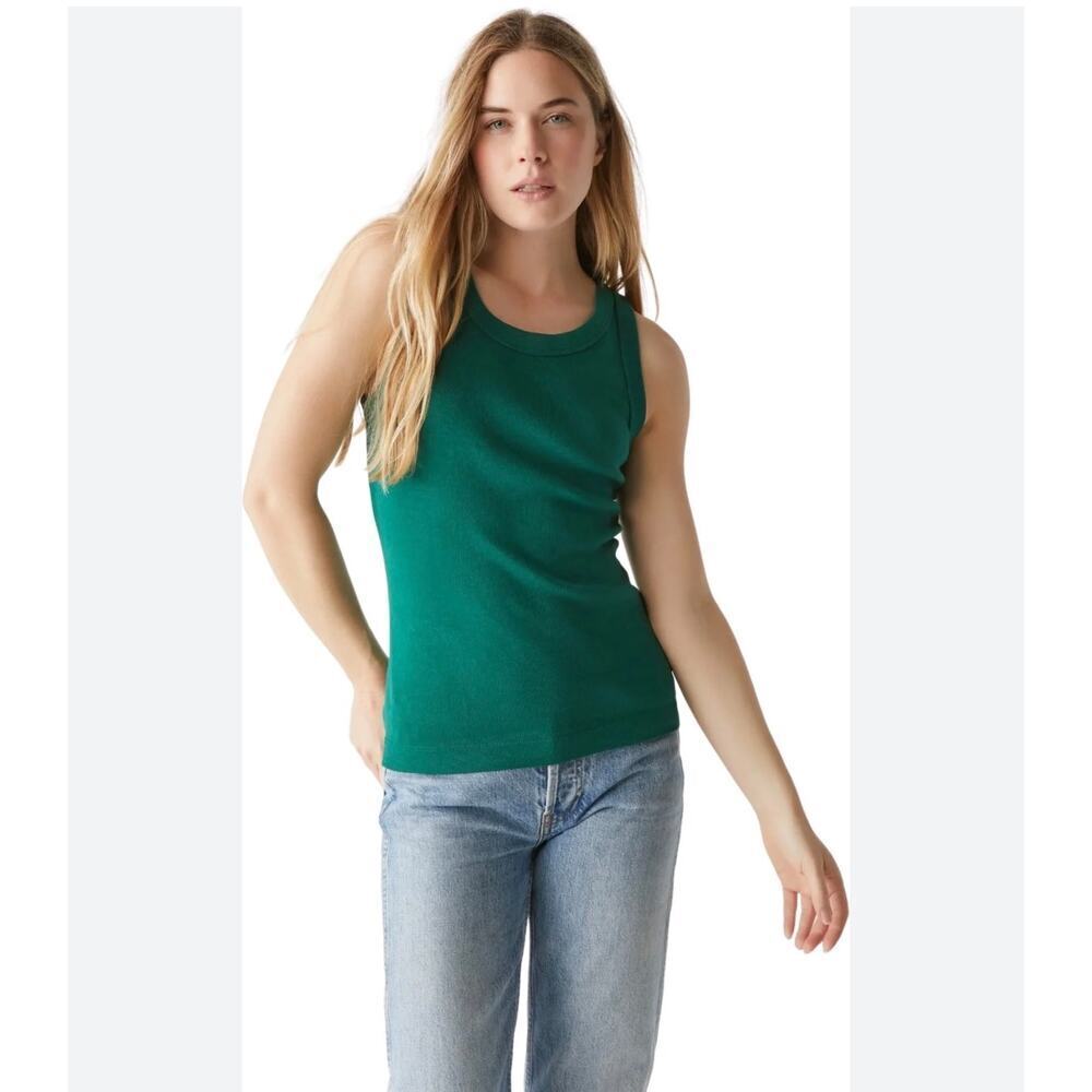 Michael Stars Mina Crop Tank Green OS Cotton Ribbed Made USA NWT